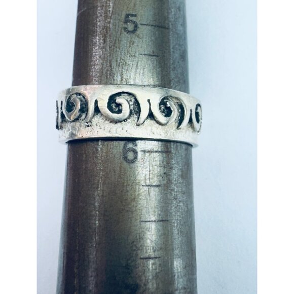 Estate Vintage 925 Sterling Silver Spiral Swirl Pattern Band Ring Size 6, 4.1g - Picture 8 of 9